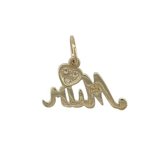 Celebrate love and sentiment with this pre-owned 9ct yellow gold cubic zirconia set Mum pendant—an elegant and meaningful piece with a touch of sparkle.

Design: The pendant features a classic “Mum” design accented with sparkling cubic zirconia, creating a bright and eye-catching finish.
Material: Made from 9-carat yellow gold, the polished finish enhances the warmth of the metal while complementing the brilliance of the cubic zirconia.