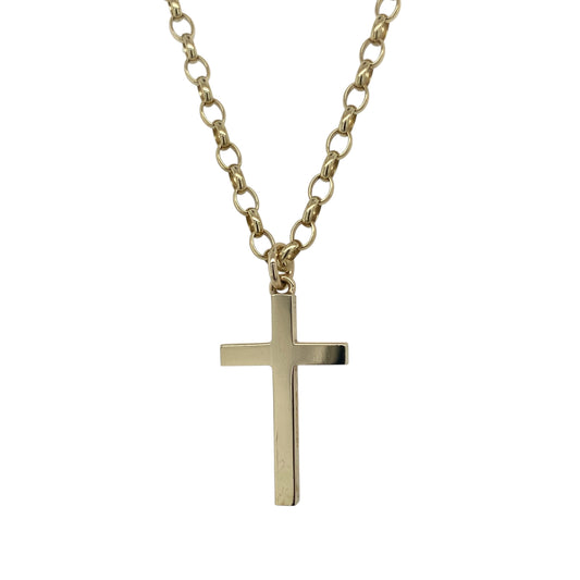 9ct Gold Plain Cross 18" Necklace
