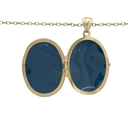 9ct Gold & Cameo Set Patterned Oval Locket 20" Necklace