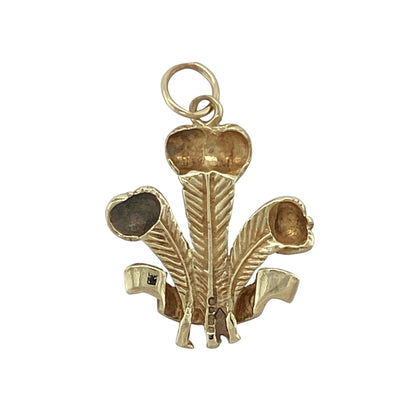Celebrate heritage and timeless symbolism with this pre-owned 9ct yellow gold Welsh Three Feathers pendant—an elegant and meaningful piece with classic appeal.

Design: The pendant features the iconic Welsh Three Feathers emblem, a well-known symbol associated with Prince of Wales’s Feathers, offering a distinctive and recognisable design.
Material: Made from 9-carat yellow gold, the polished finish enhances the warmth of the metal while highlighting the detailed motif.