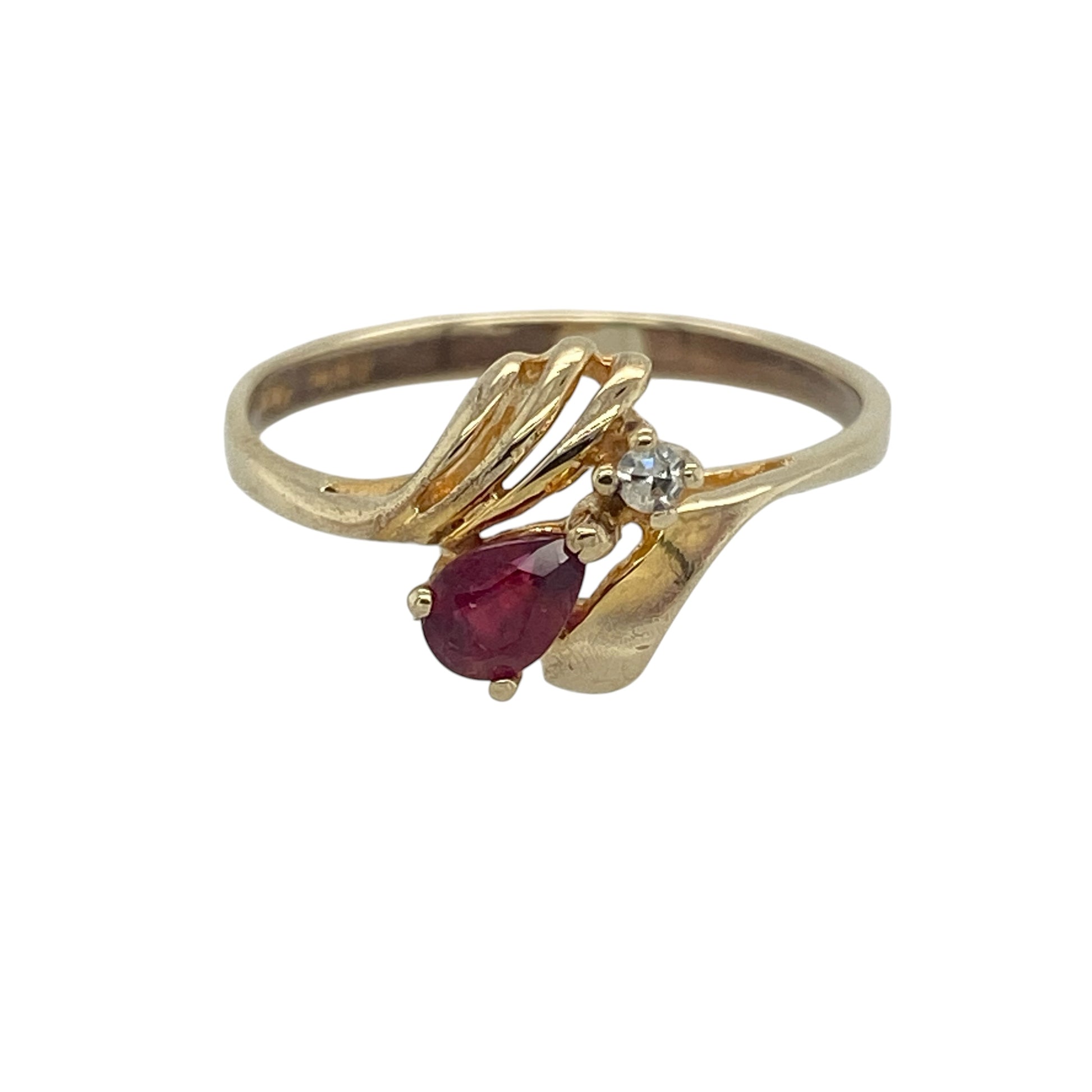 9ct Gold Diamond & Ruby Set Wrap Around Teardrop Ring