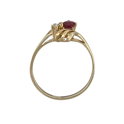 9ct Gold Diamond & Ruby Set Wrap Around Teardrop Ring