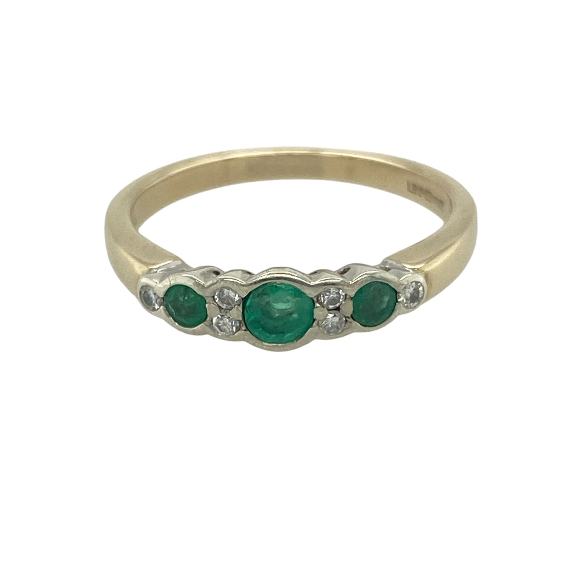 9ct Gold Diamond & Emerald Set Band Ring