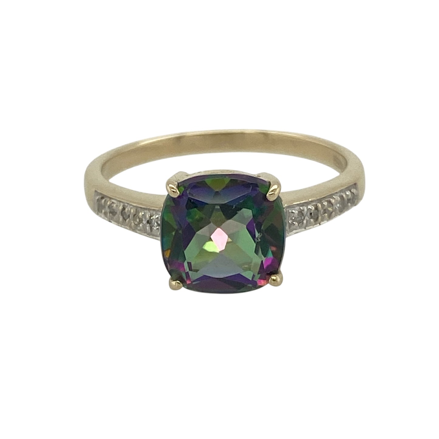 9ct Gold Diamond & Mystic Topaz Set Ring