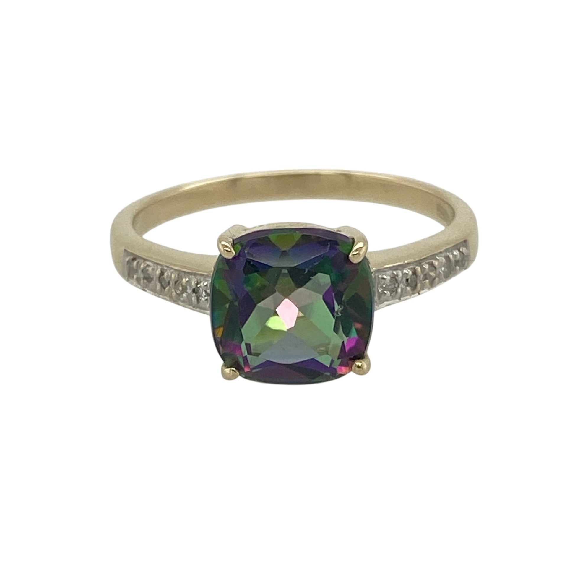 9ct Gold Diamond & Mystic Topaz Set Ring
