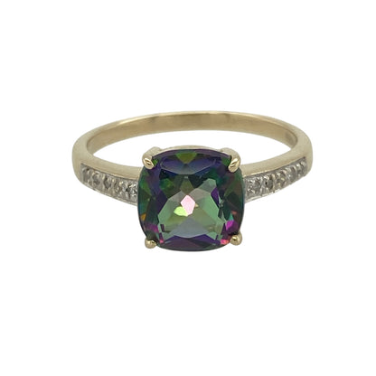 9ct Gold Diamond & Mystic Topaz Set Ring