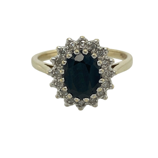 9ct Gold Diamond & Sapphire Set Cluster Ring
