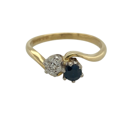 18ct Gold Diamond & Sapphire Set Twist Ring