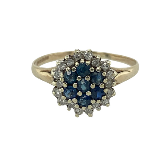 9ct Gold Diamond & Sapphire Set Cluster Ring