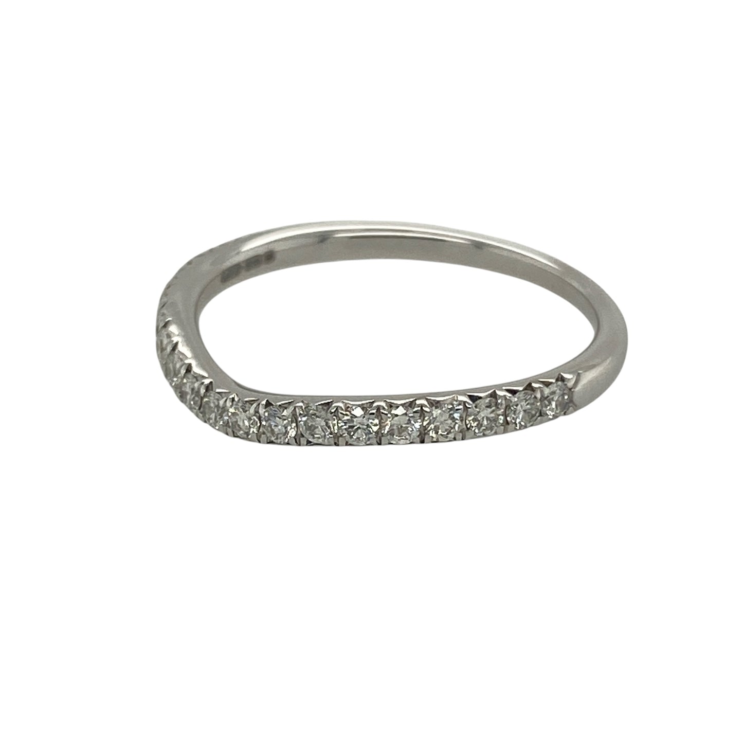 Add subtle sparkle and graceful design to your collection with this pre-owned 18ct white gold diamond set slight wishbone band ring—an elegant piece with timeless appeal.

Design: The ring features a delicate 2mm band with a gentle wishbone shape, accented with sparkling diamonds that follow the curve for a refined and flattering look.
Material: Made from 18-carat white gold, the polished finish enhances the cool tone of the metal while complementing the brilliance of the diamonds.