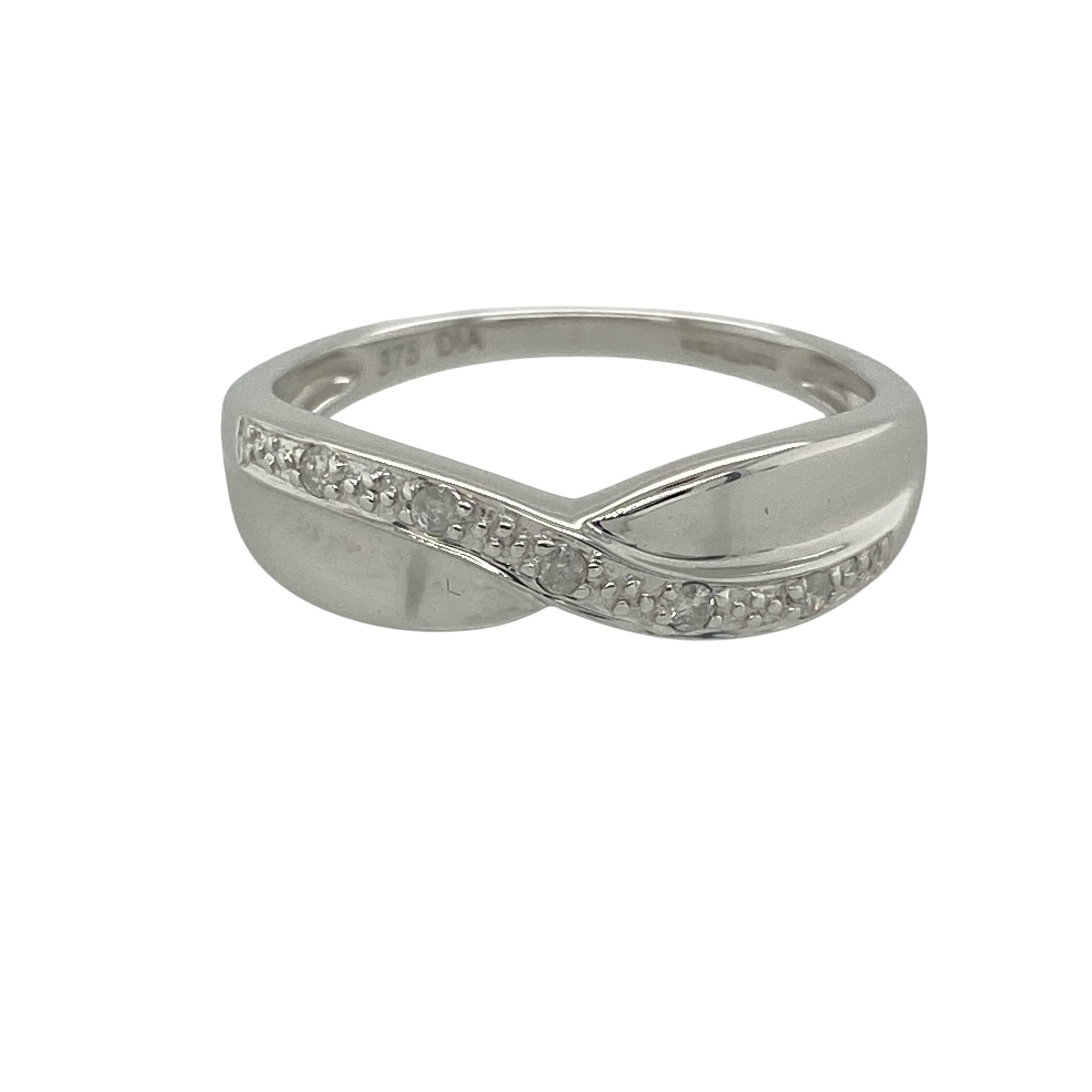 18ct White Gold & Diamond Set Crossover Band Ring