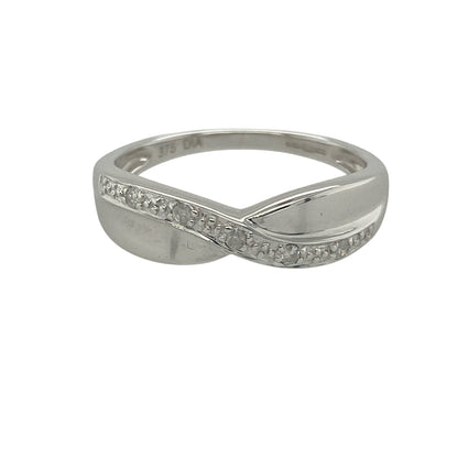 18ct White Gold & Diamond Set Crossover Band Ring
