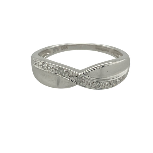 18ct White Gold & Diamond Set Crossover Band Ring