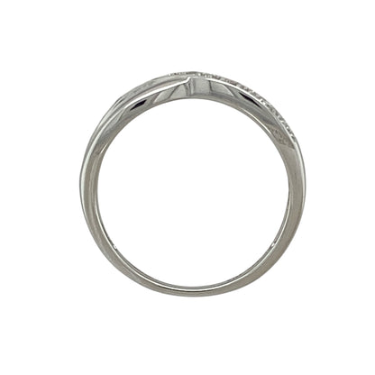 9ct White Gold & Diamond Set Crossover Band Ring