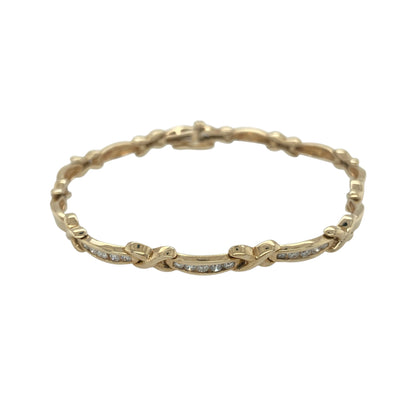 9ct Gold & Diamond Set Kiss Link 7.5" Bracelet