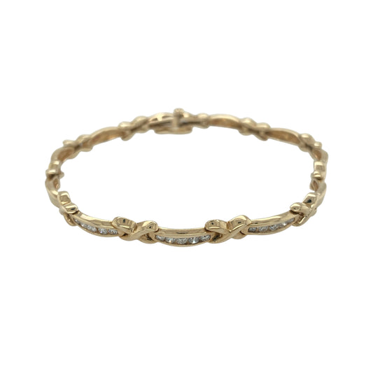 9ct Gold & Diamond Set Kiss Link 7.5" Bracelet
