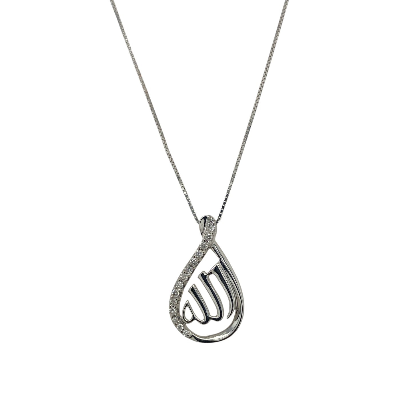 18ct White Gold & Diamond Set Teardrop 17" Necklace