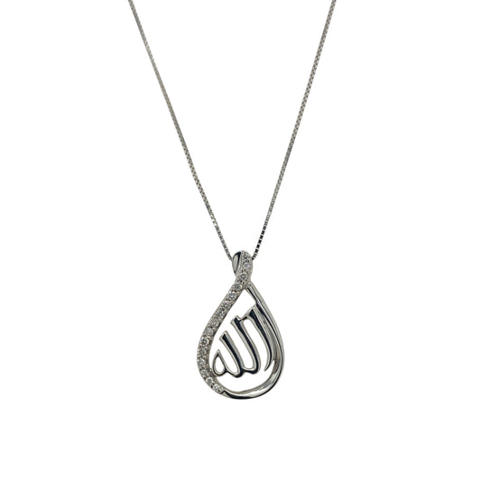 18ct White Gold & Diamond Set Teardrop 17" Necklace