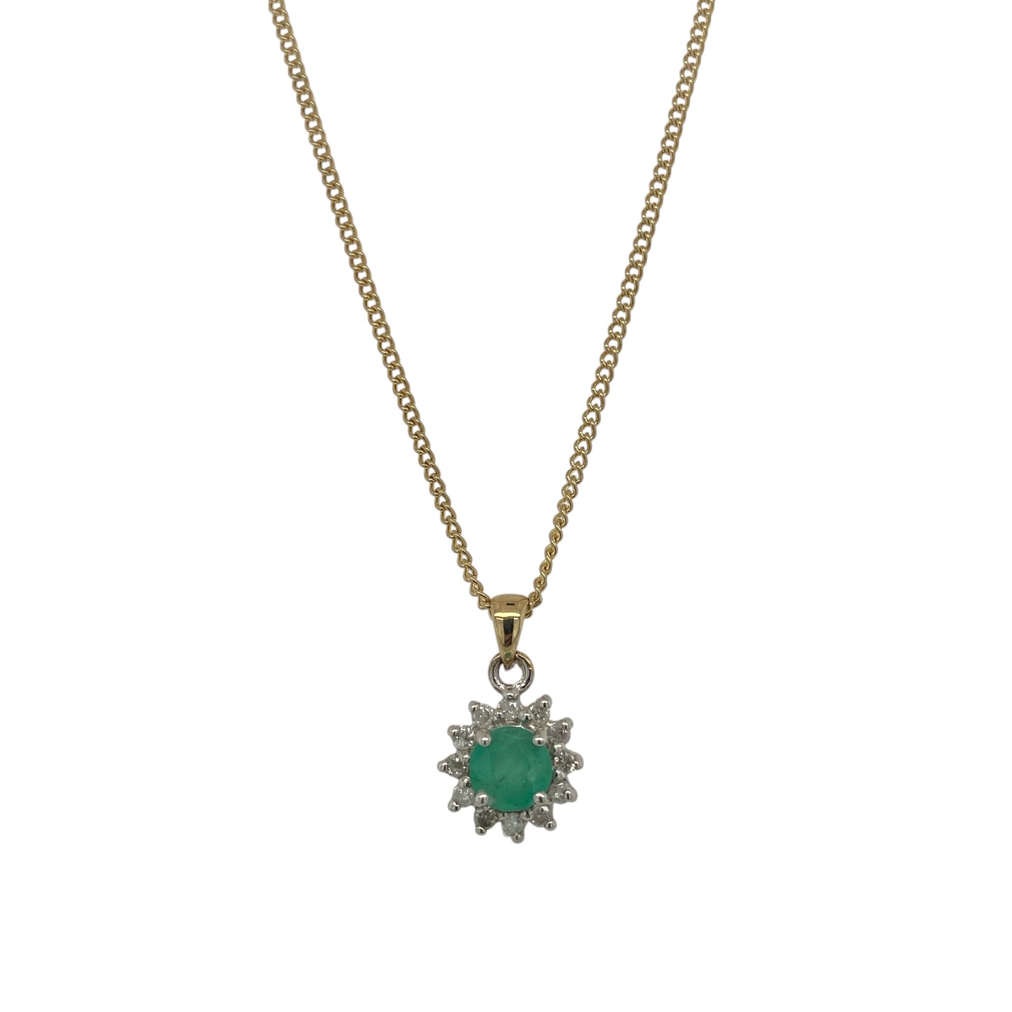 9ct Gold Diamond & Emerald Set 18" Necklace