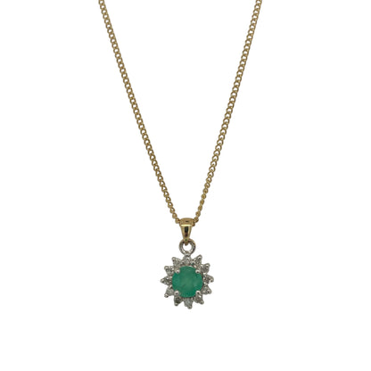 9ct Gold Diamond & Emerald Set 18" Necklace