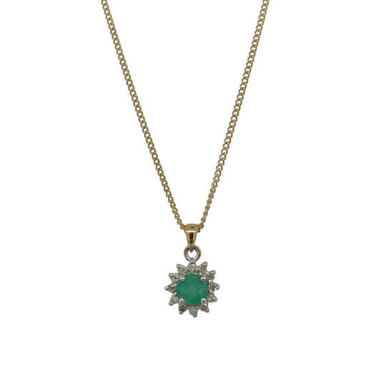 9ct Gold Diamond & Emerald Set 18" Necklace