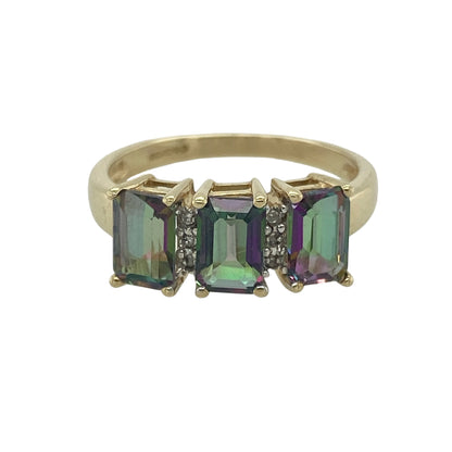 9ct Gold & Mystic Topaz Set Trilogy Ring