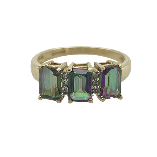 9ct Gold & Mystic Topaz Set Trilogy Ring
