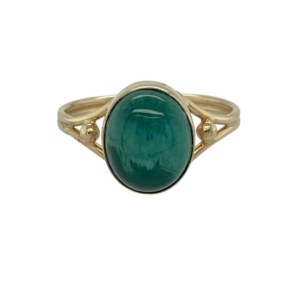 14ct Gold & Green Stone Cabochon Set Solitaire Ring