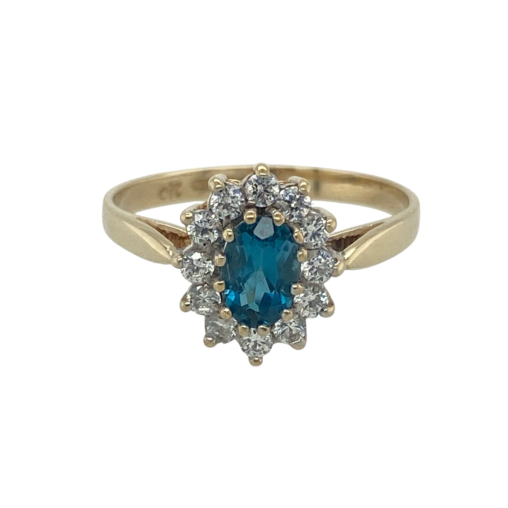 9ct Gold Blue Topaz & Cubic Zirconia Set Cluster Ring