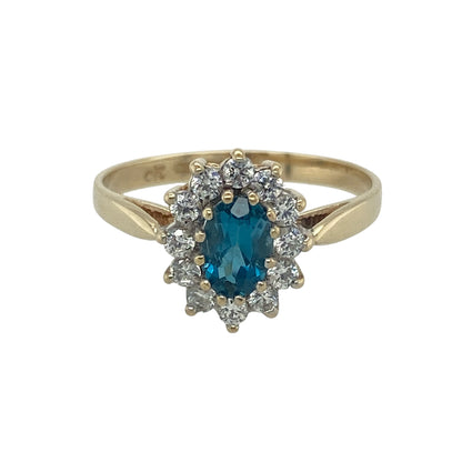 9ct Gold Blue Topaz & Cubic Zirconia Set Cluster Ring