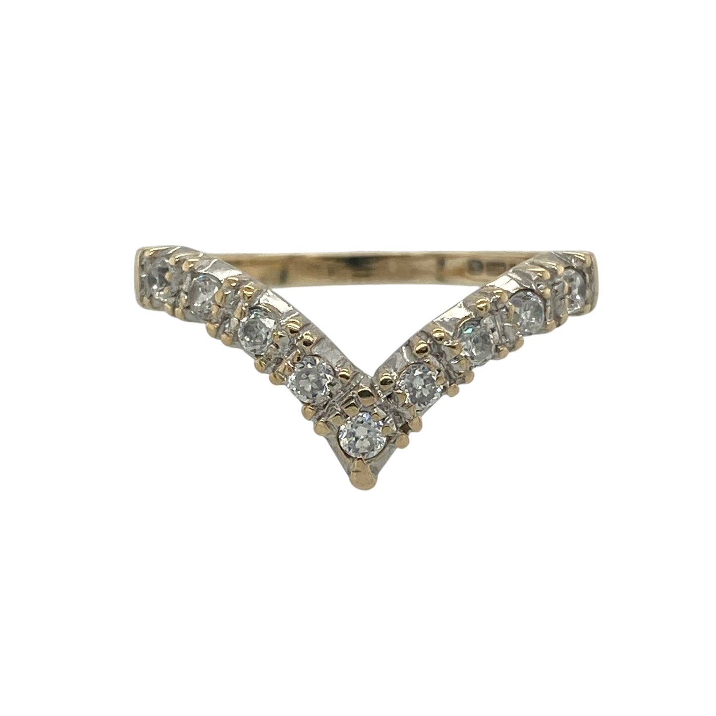 9ct Gold & Cubic Zirconia Set Wishbone Ring