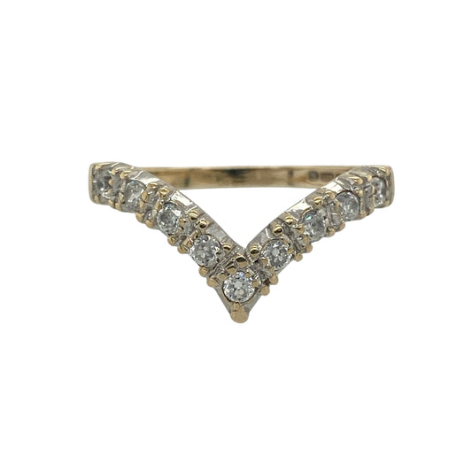 9ct Gold & Cubic Zirconia Set Wishbone Ring