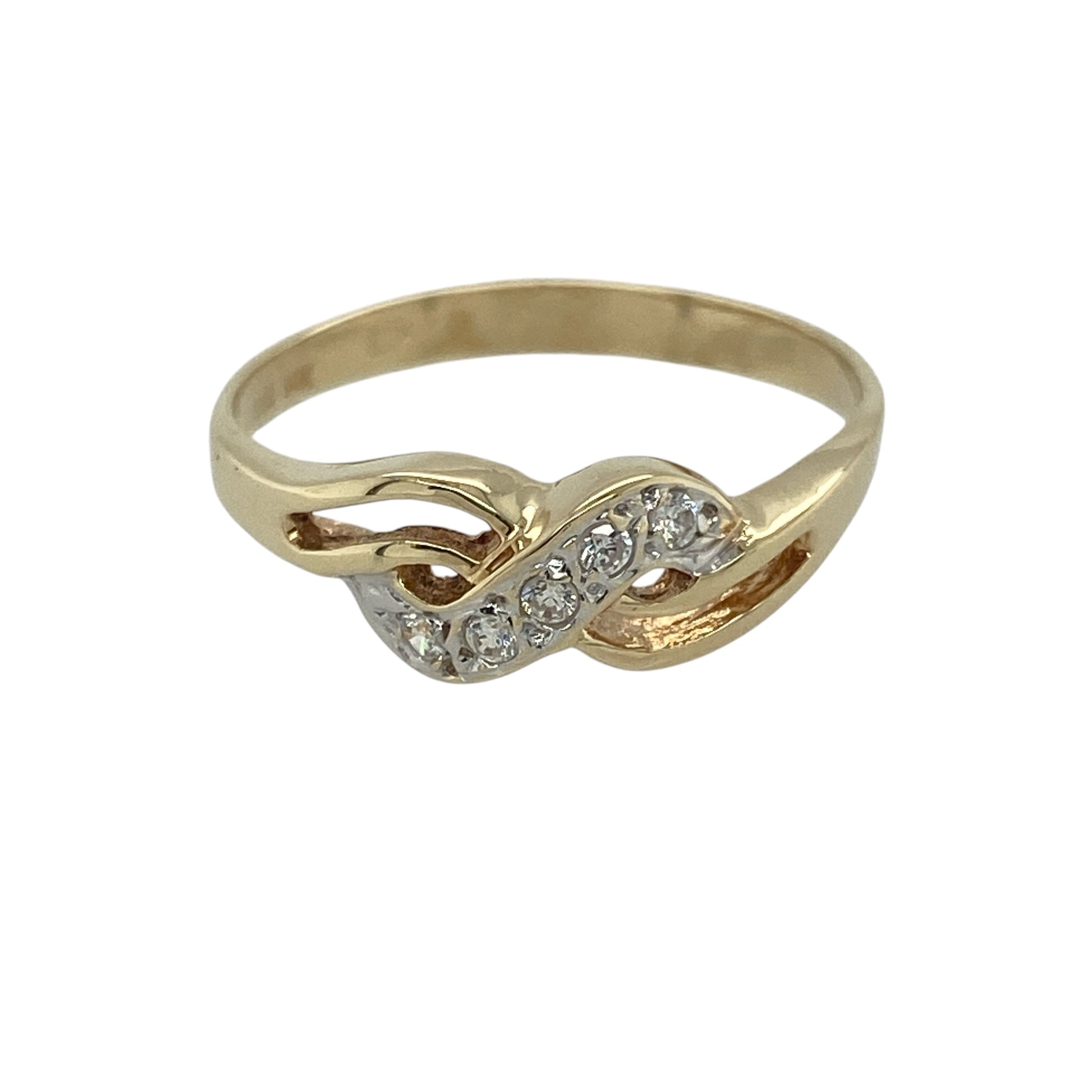 14ct Gold & Cubic Zirconia Set Crossover Ring