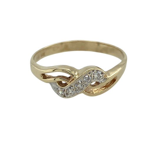 14ct Gold & Cubic Zirconia Set Crossover Ring