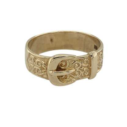 9ct Gold Patterned Buckle Ring
