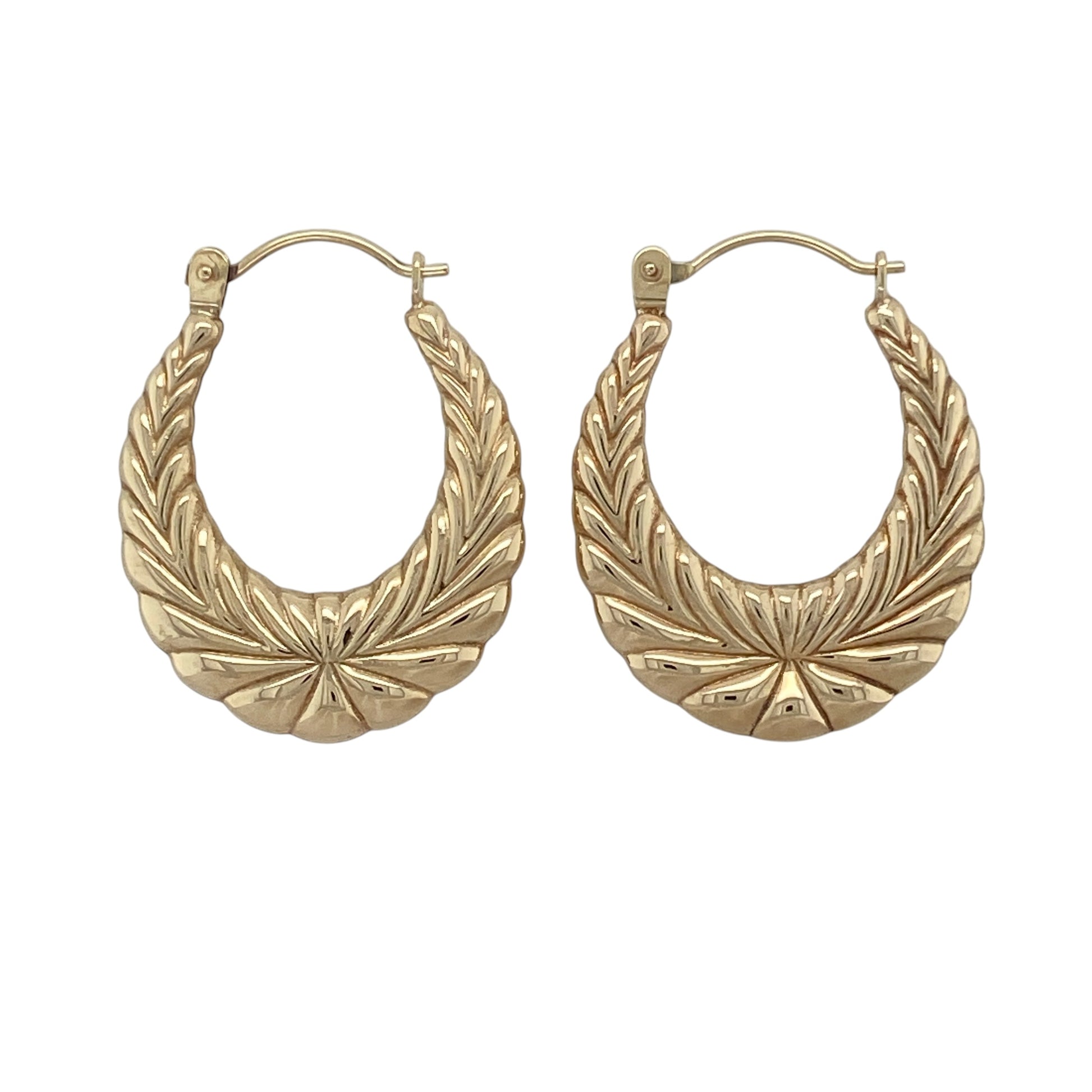 9ct Gold Patterned Textured Oval Creole Earrings