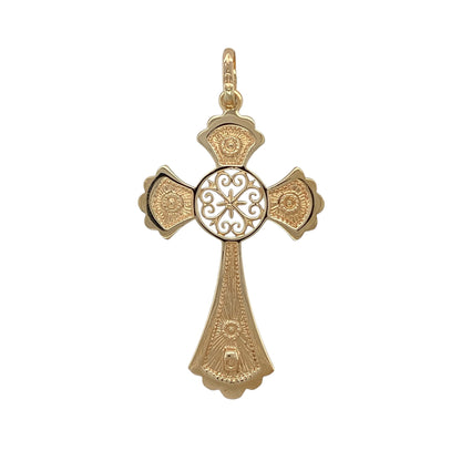 9ct Gold Fancy Patterned Large Cross Pendant