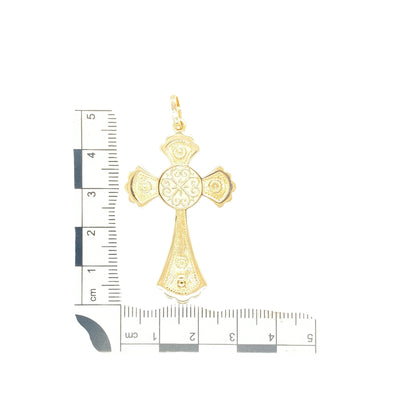 9ct Gold Fancy Patterned Large Cross Pendant