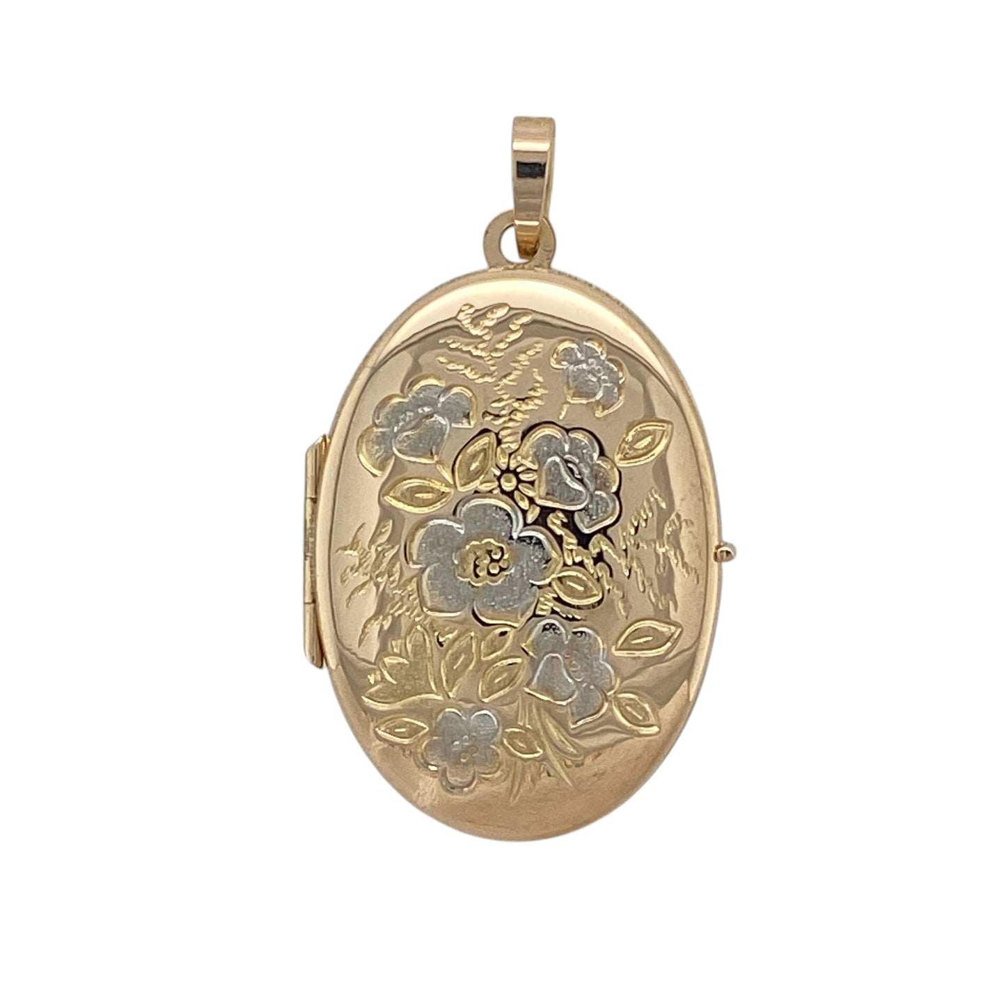 9ct Gold Flower Patterned Oval Locket