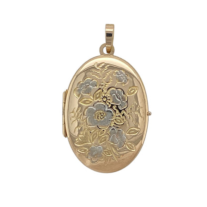9ct Gold Flower Patterned Oval Locket