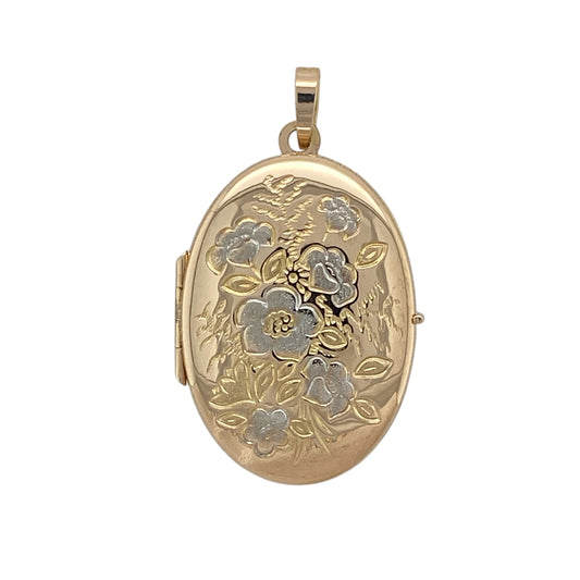 9ct Gold Flower Patterned Oval Locket