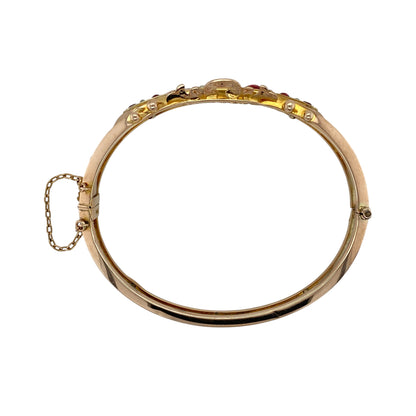 9ct Gold Ruby & Pearl Set Vintage Style Bangle