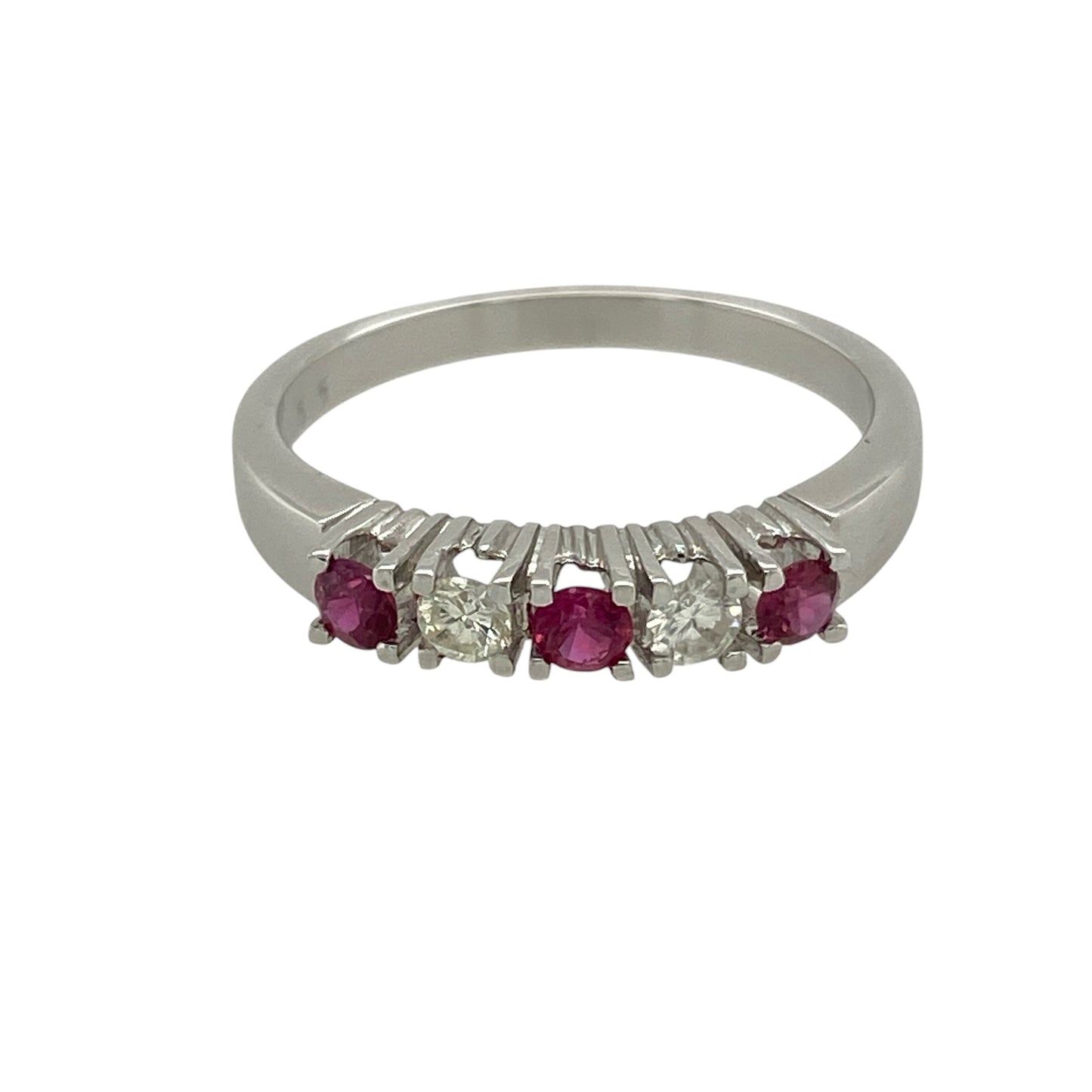 14ct White Gold Diamond & Ruby Set Band Ring