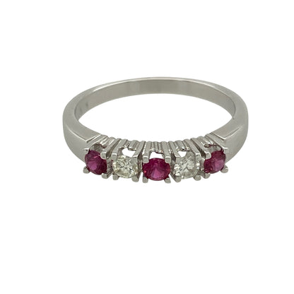 14ct White Gold Diamond & Ruby Set Band Ring
