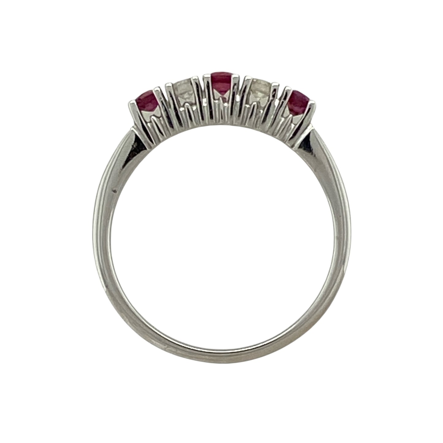 14ct White Gold Diamond & Ruby Set Band Ring