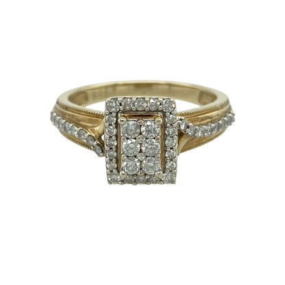 9ct Gold & Diamond Set Rectangle Cluster Ring