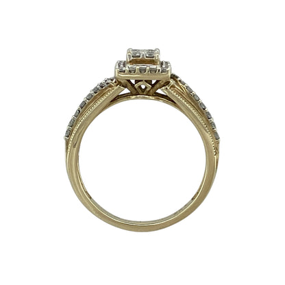 9ct Gold & Diamond Set Rectangle Cluster Ring