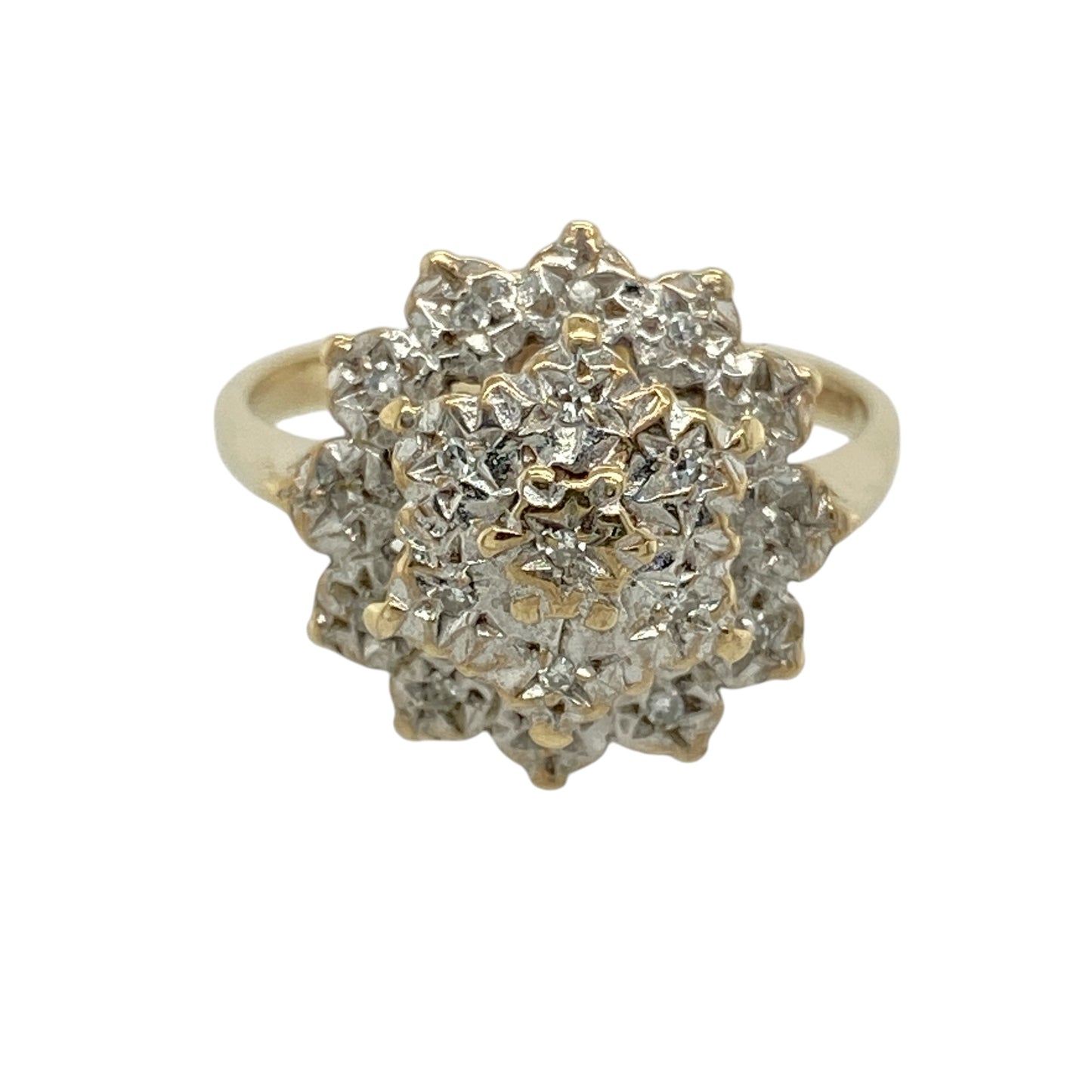 9ct Gold & Diamond Set Flower Cluster Ring