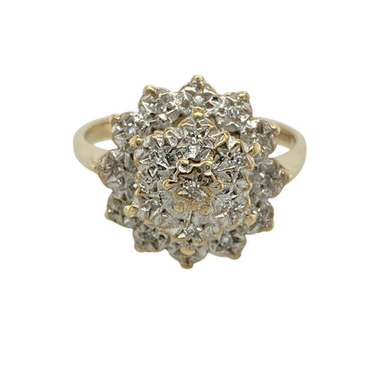 9ct Gold & Diamond Set Flower Cluster Ring