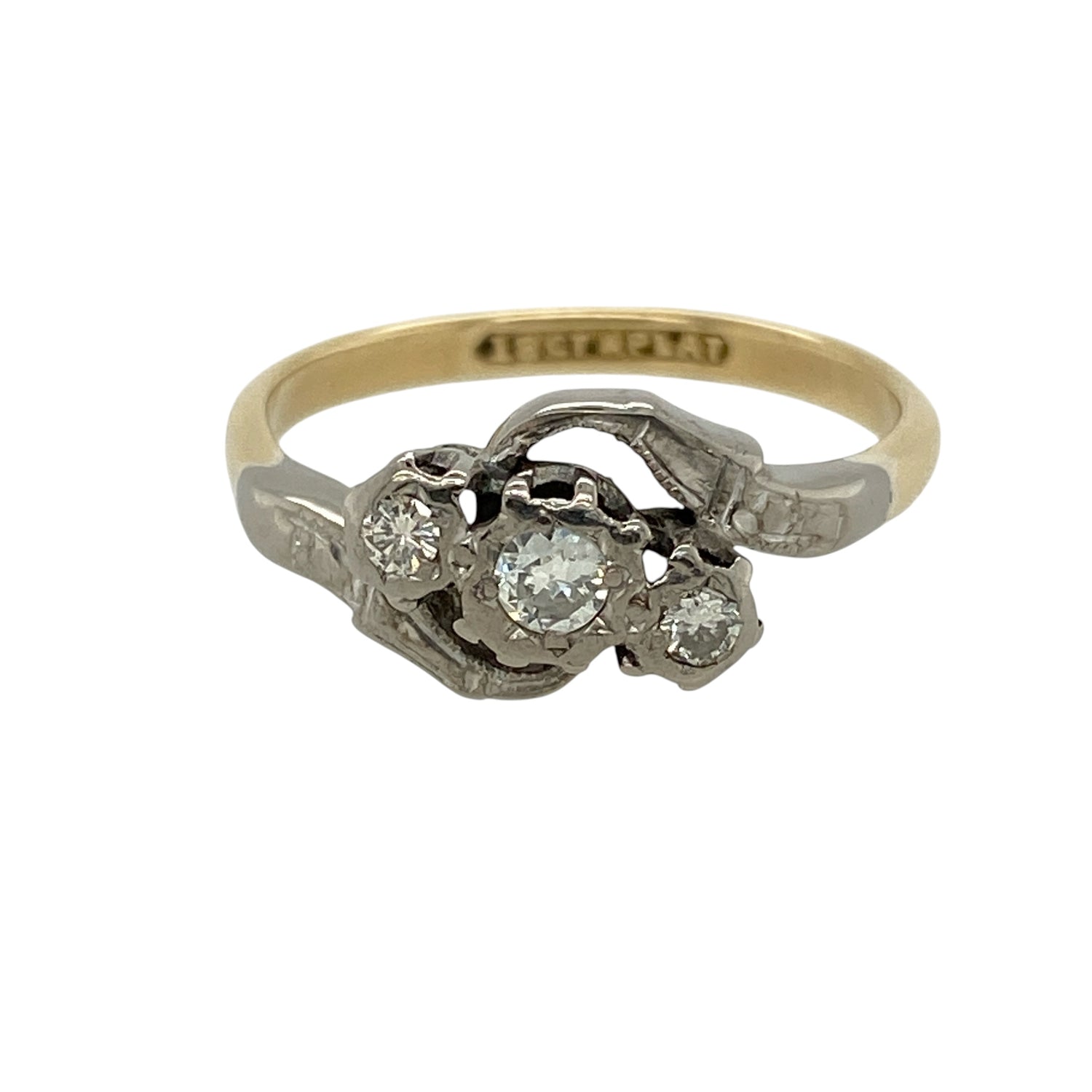 18ct Gold & Platinum Diamond Set Twist Trilogy Ring